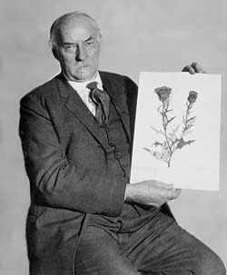 Louis Pammel holding a mounted specimen