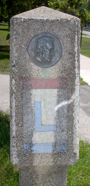 A marker at Lincoln Way and Beach dedicates Lincoln Highway