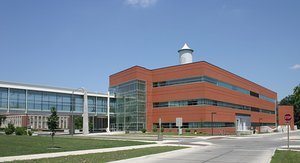 Hoover Hall with the skywalk, Nuclear Engineering Laboratory, & Marston Water Tower visible