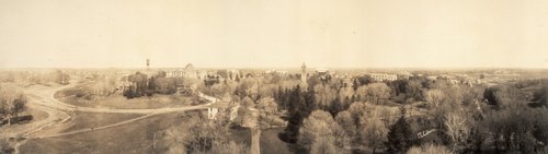 Panoramic image of campus circa 1913 by C.F. Colburn